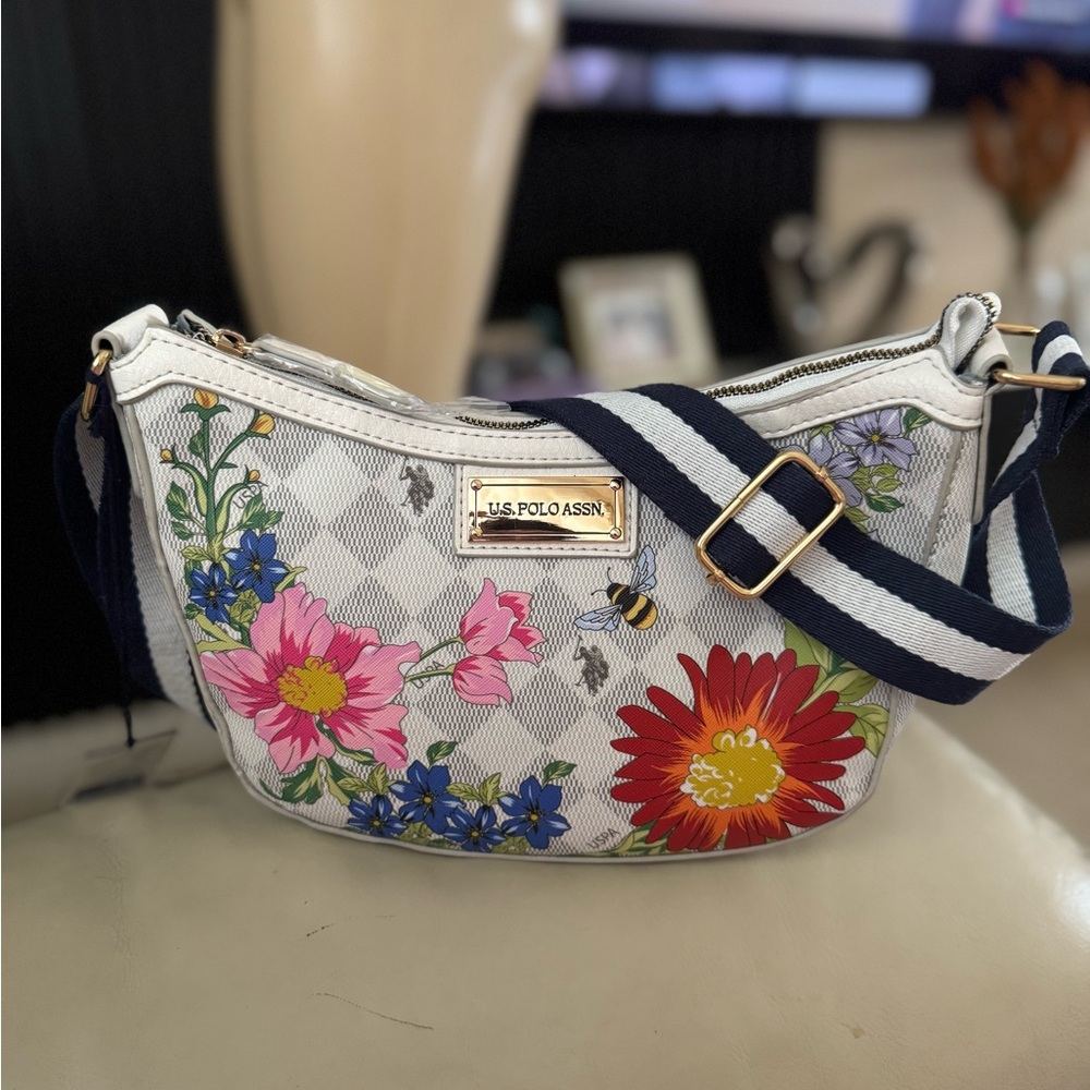 U.S. Polo Assn. White Bag with Floral Design